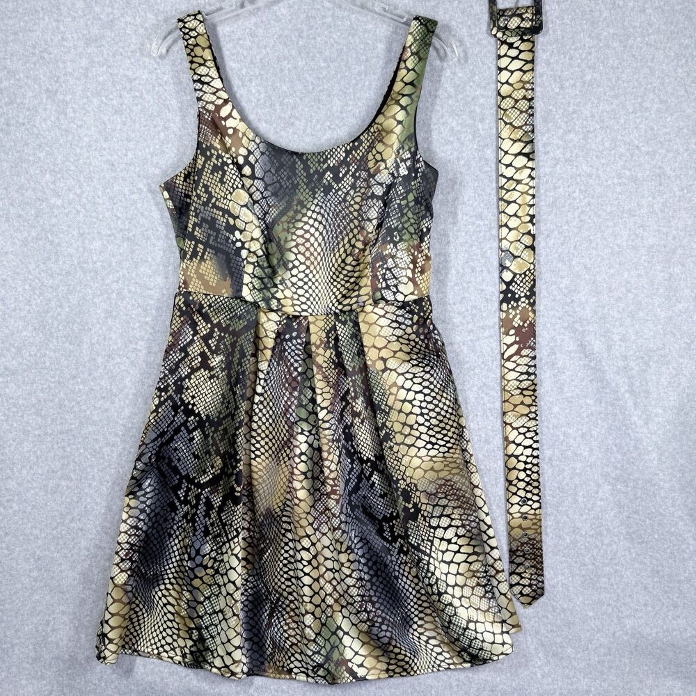 Cato Snake Skin Dress Womens Sz Med Brown Green With Belt Stretch